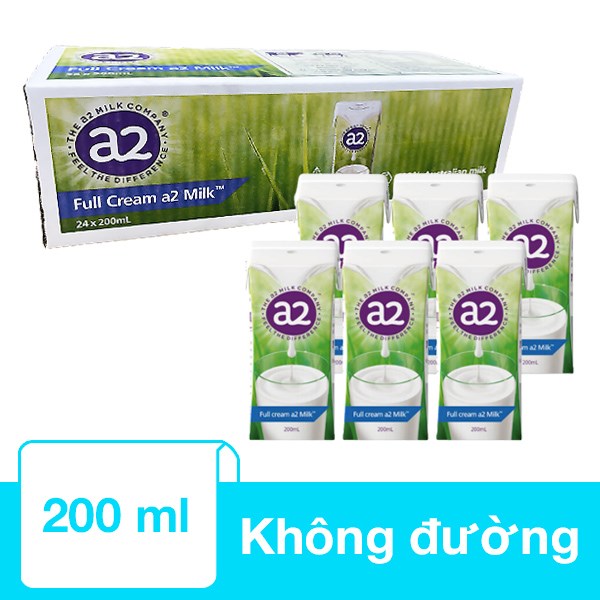 Thùng 24 Hộp Sữa Tươi Tiệt Trùng A2 Milk Không Đường 200 Ml (Từ 1 Tuổi)