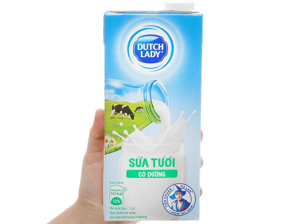 Sữa tươi tiệt trùng có đường Dutch Lady hộp 1 lít 12