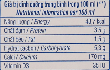 Giá trị dinh dưỡng sữa tiệt trùng Flex chai 1 lít