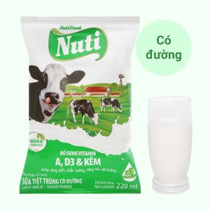 Sữa tiệt trùng có đường Nuti bịch 220ml
