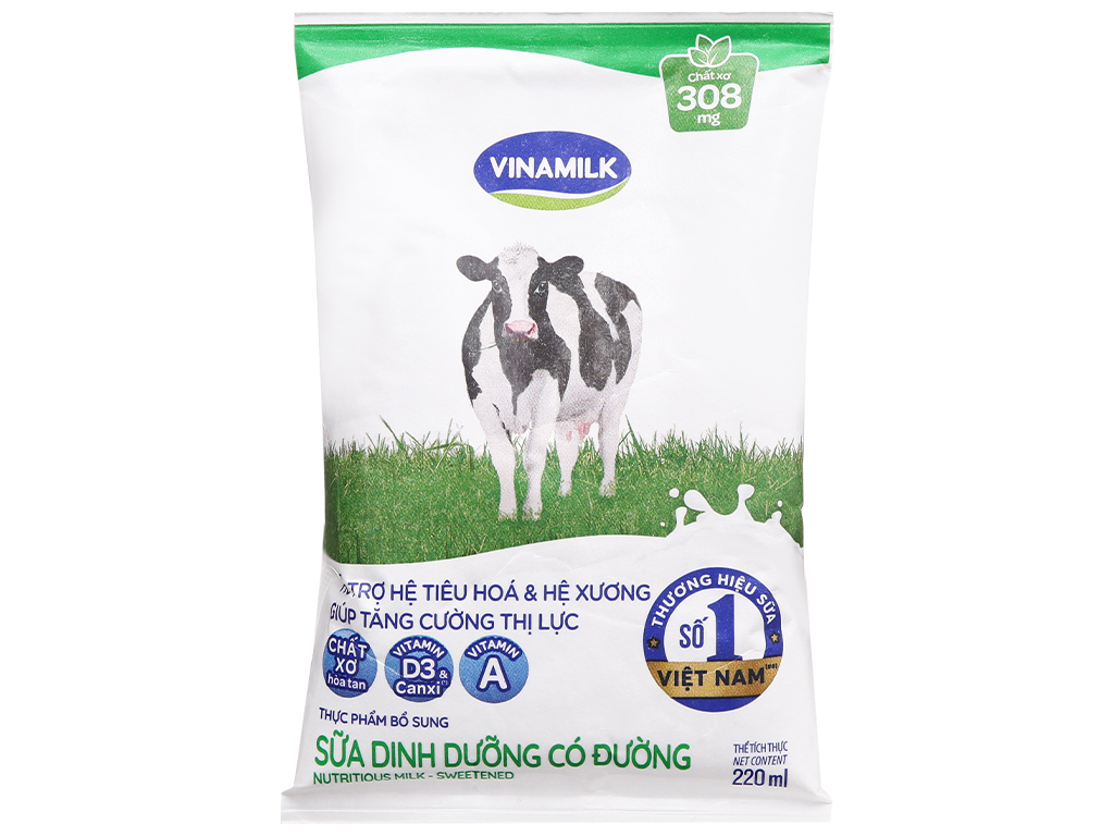Sữa dinh dưỡng có đường Vinamilk A&D3 bịch 220ml 8