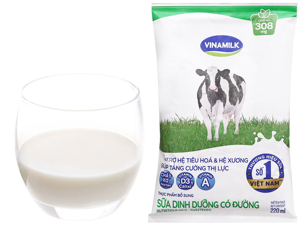 Sữa dinh dưỡng có đường Vinamilk A&D3 bịch 220ml 13
