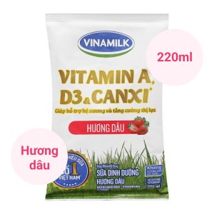 Sữa dinh dưỡng hương dâu Vinamilk A&D3 bịch 220ml