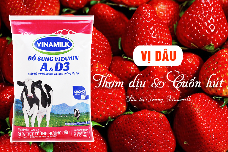 Sữa tiệt trùng Vinamilk hương Dâu bịch 220ml