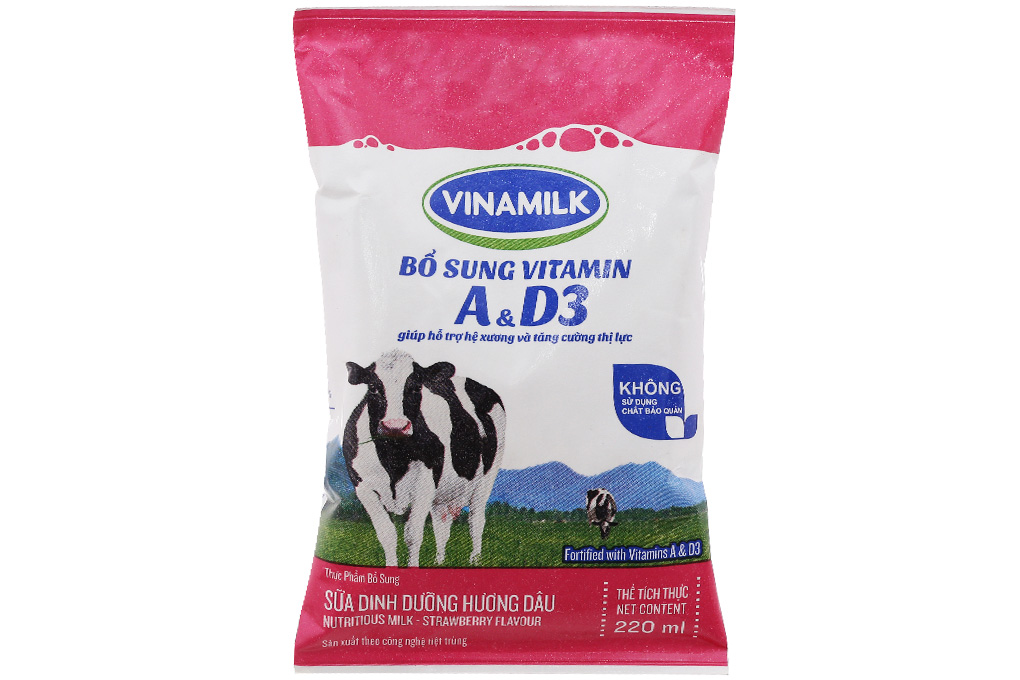 Sữa dinh dưỡng Vinamilk Dâu Fino bịch 220ml