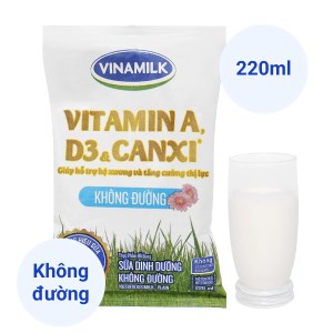 Sữa dinh dưỡng không đường Vinamilk A&D3 bịch 220ml