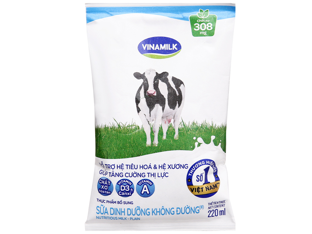 Sữa dinh dưỡng không đường Vinamilk A&D3 bịch 220ml 8