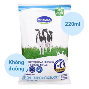Sữa dinh dưỡng không đường Vinamilk A&D3 bịch 220ml