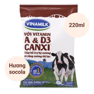 Sữa dinh dưỡng socola Vinamilk A&D3 bịch 220ml