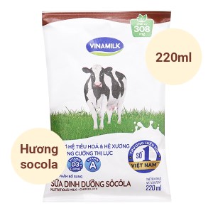Sữa dinh dưỡng socola Vinamilk A&D3 bịch 220ml