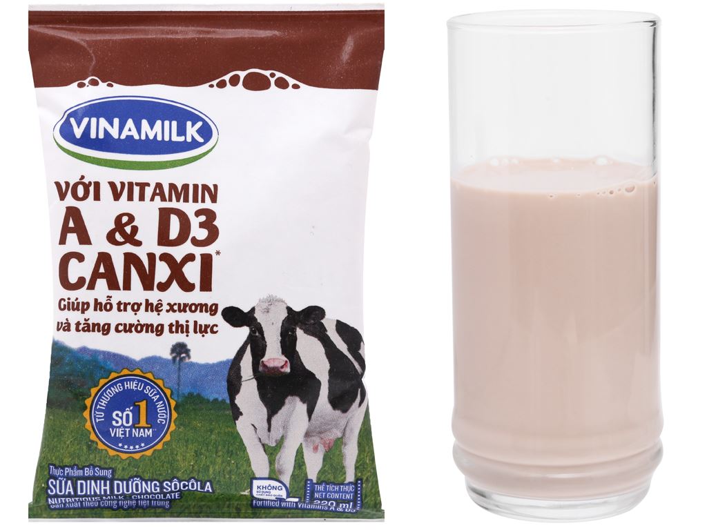 Sữa dinh dưỡng socola Vinamilk A&D3 bịch 220ml 9