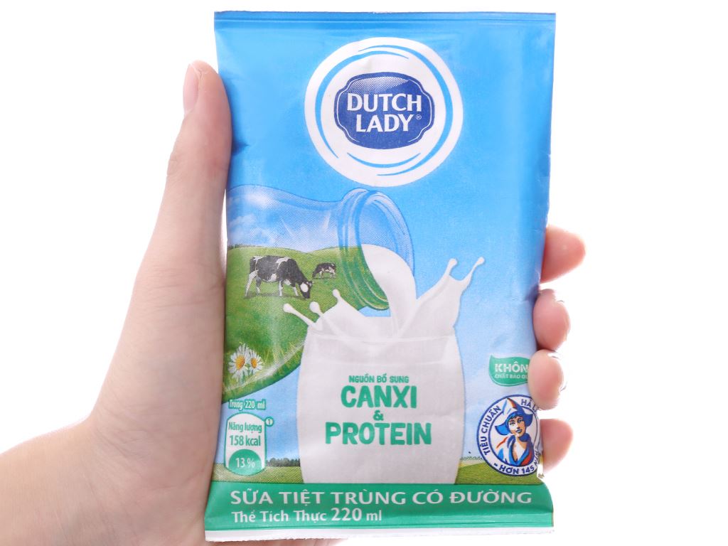 Sữa tiệt trùng có đường Dutch Lady Canxi & Protein bịch 220ml 4
