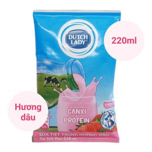 Sữa tiệt trùng hương dâu Dutch Lady Canxi & Protein bịch 220ml