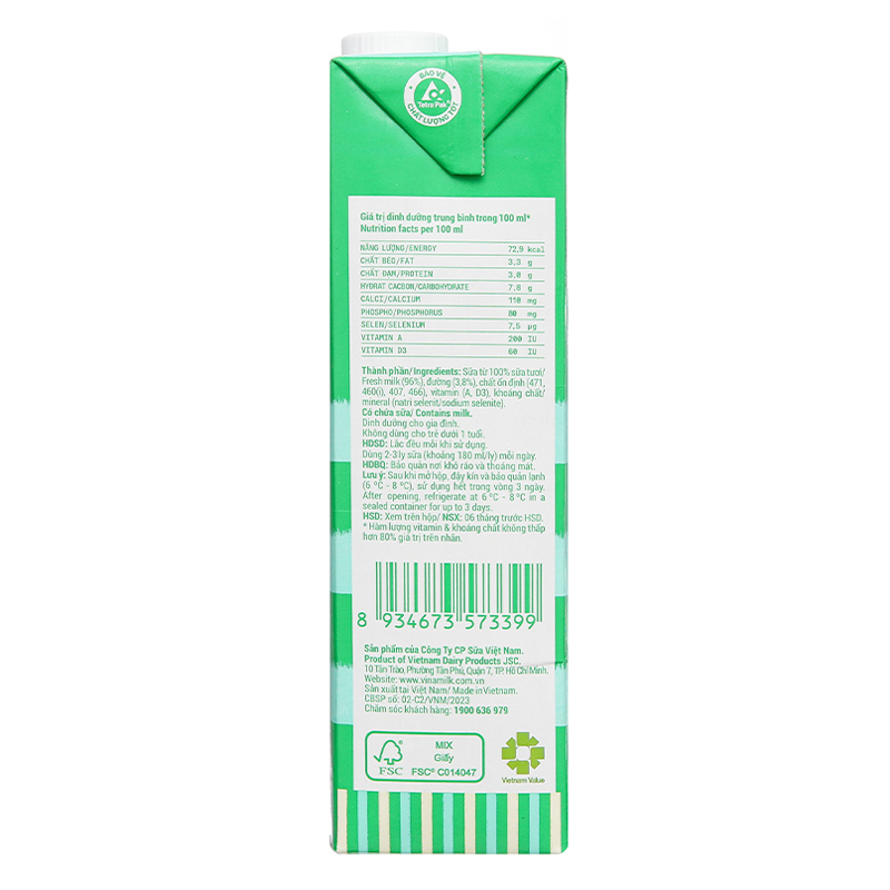 Sữa tươi tiệt trùng Vinamilk có đường 1 lít (từ 1 tuổi) 5