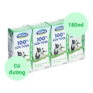 Lốc 4 hộp sữa tươi có đường Vinamilk 180ml