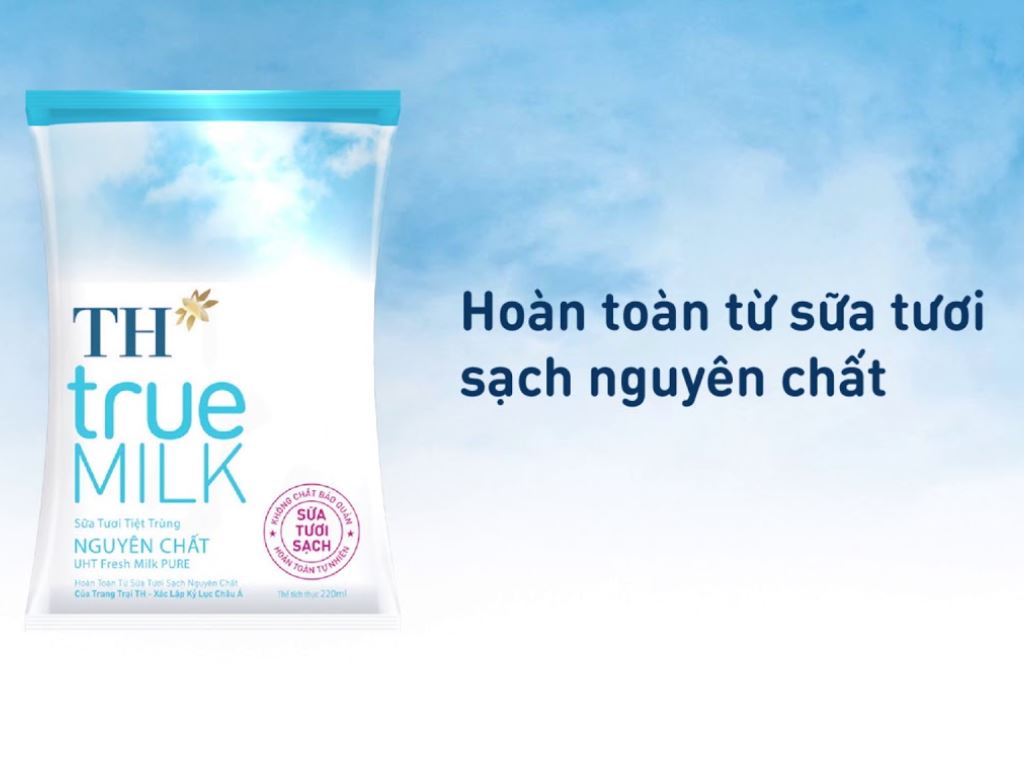 Sữa tươi tiệt trùng nguyên chất không đường TH true MILK bịch 220ml 2