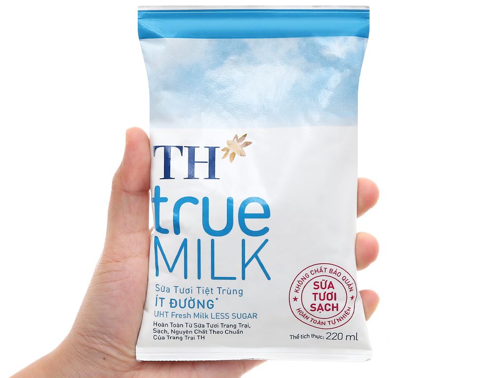 Sữa tươi tiệt trùng ít đường TH true MILK bịch 220ml 6
