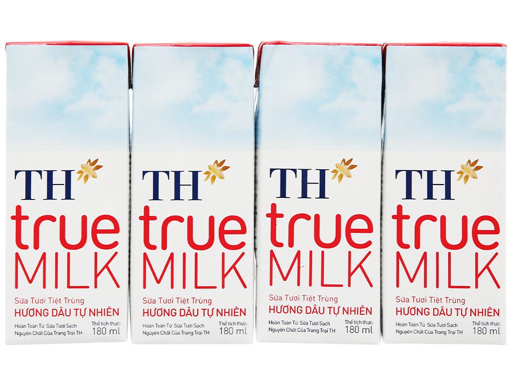 Lốc 4 hộp sữa tươi tiệt trùng hương dâu TH true MILK 180ml 3