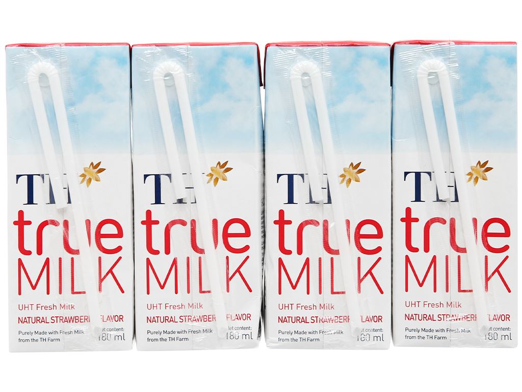 Lốc 4 hộp sữa tươi tiệt trùng hương dâu TH true MILK 180ml 4