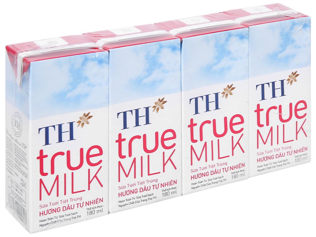Lốc 4 hộp sữa tươi tiệt trùng hương dâu TH true MILK 180ml 1
