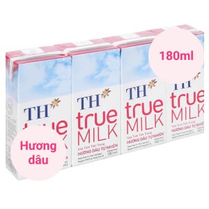 Lốc 4 hộp sữa tươi tiệt trùng hương dâu TH true MILK 180ml