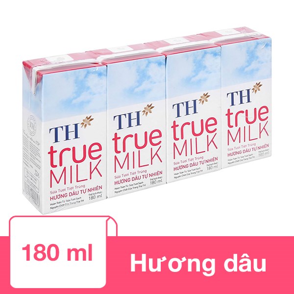 Lốc 4 Hộp Sữa Tươi Tiệt Trùng Th True Milk Có Đường Hương Dâu 180 Ml (Từ 1 Tuổi)