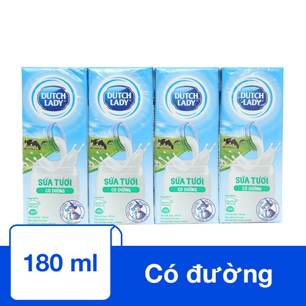 Lốc 4 Hộp Sữa Tươi Tiệt Trùng Dutch Lady Có Đường 180 Ml (Từ 1 Tuổi)