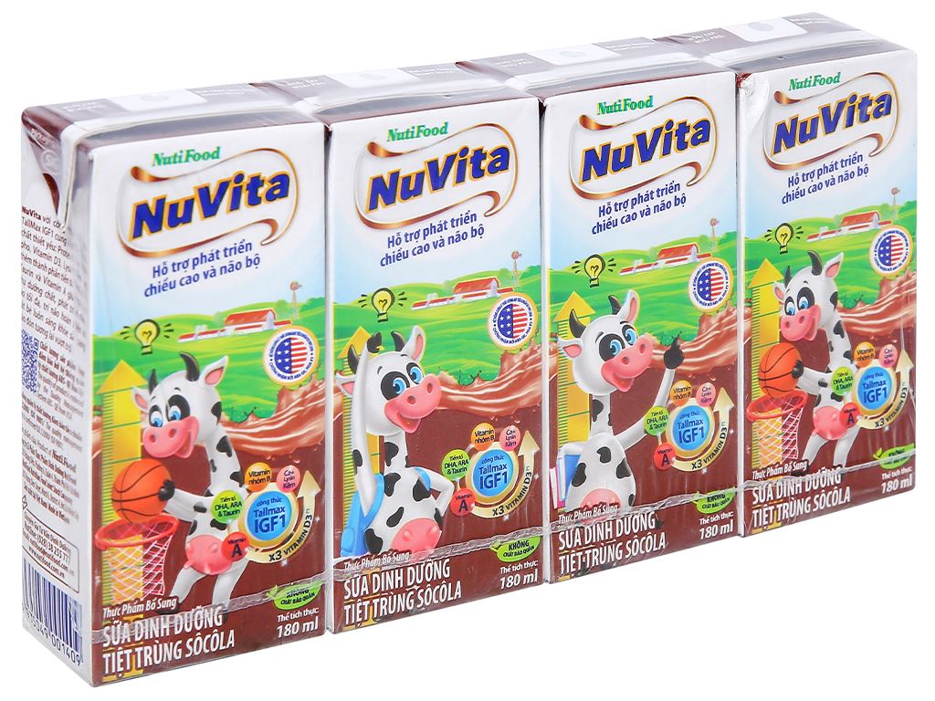 Lốc 4 hộp sữa tiệt trùng socola Nuvita 180ml 1