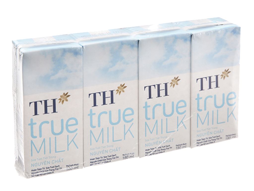 Lốc 4 hộp sữa tươi tiệt trùng nguyên chất không đường TH true MILK 180ml 1