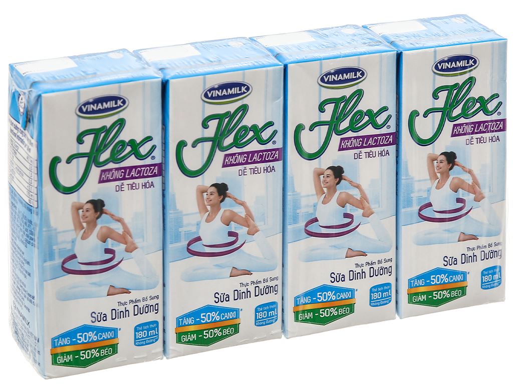 Lốc 4 hộp sữa dinh dưỡng không đường Vinamilk Flex không lactoza 180ml 1