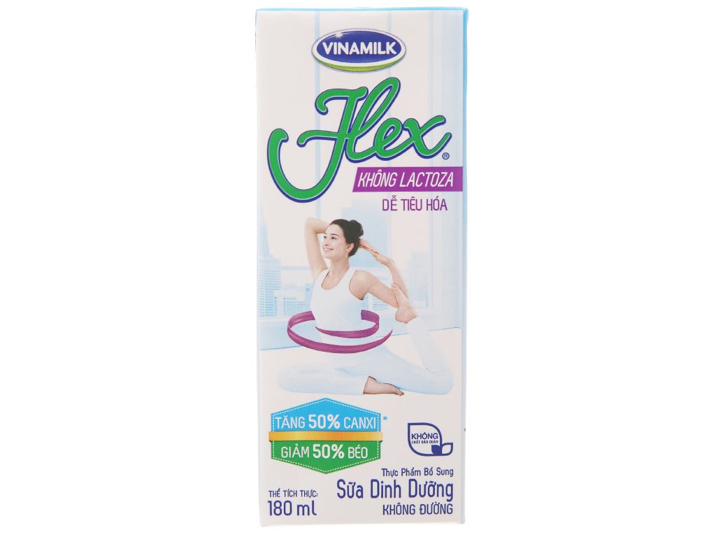Lốc 4 hộp sữa dinh dưỡng không đường Vinamilk Flex không lactoza 180ml 4