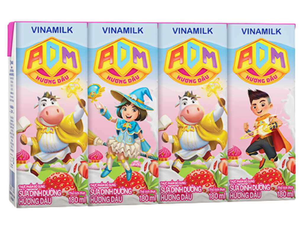 Lốc 4 hộp sữa dinh dưỡng hương dâu Vinamilk ADM Gold 180ml 2