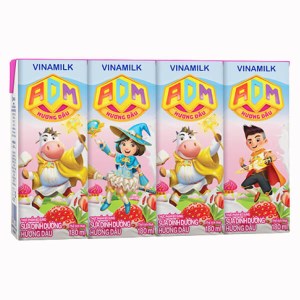 Lốc 4 hộp sữa dinh dưỡng hương dâu Vinamilk ADM 180ml