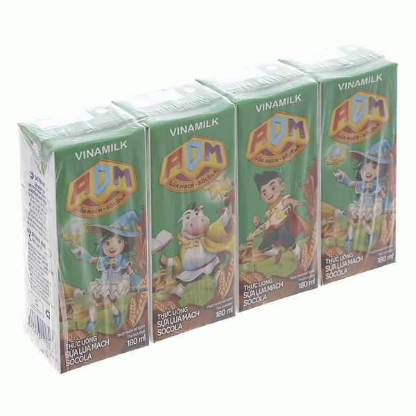 Lốc 4 hộp sữa dinh dưỡng lúa mạch - socola Vinamilk ADM 180ml