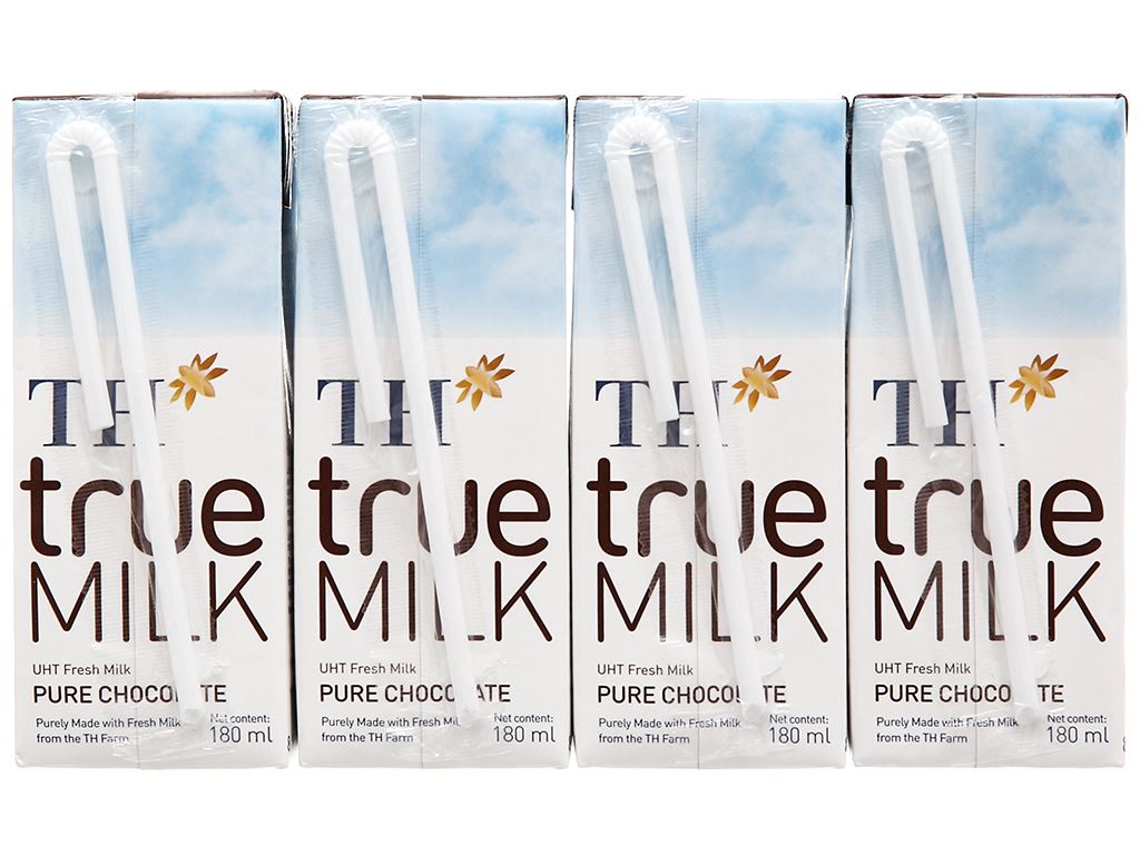 Lốc 4 hộp sữa tươi tiệt trùng socola TH true MILK 180ml 4