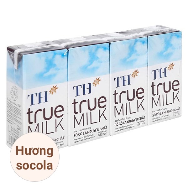 Lốc 4 hộp sữa tươi tiệt trùng TH true MILK có đường hương socola 180 ml (từ 1 tuổi)