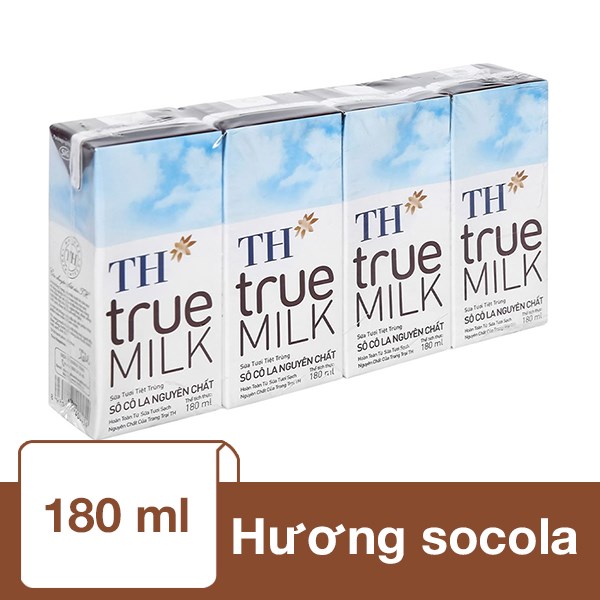 Lốc 4 Hộp Sữa Tươi Tiệt Trùng Th True Milk Có Đường Hương Socola 180 Ml (Từ 1 Tuổi)