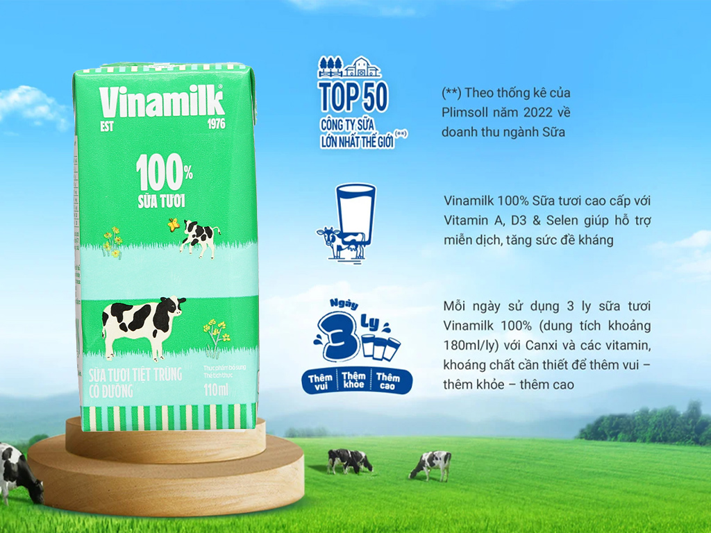4 hộp sữa Vinamilk có đường 110ml giá tốt tại Bách hoá XANH