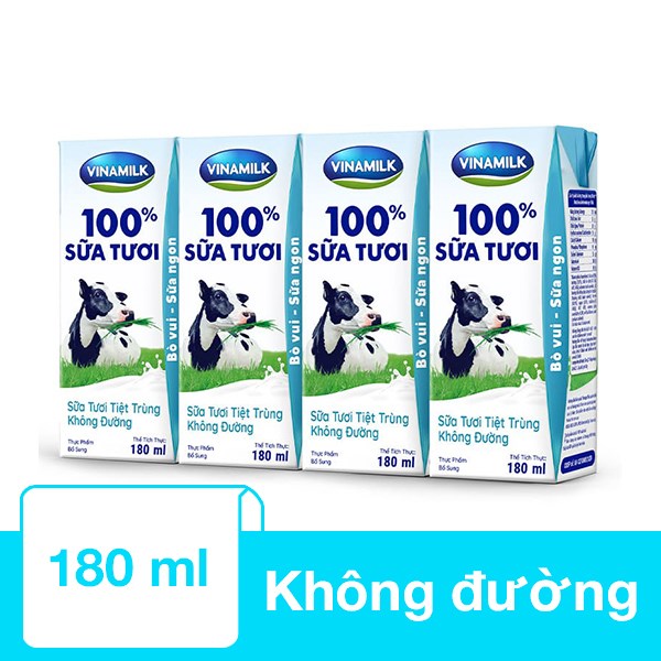 Thùng 48 hộp sữa tươi tiệt trùng Vinamilk không đường 180 ml (từ 1 tuổi) - AVAKids.com