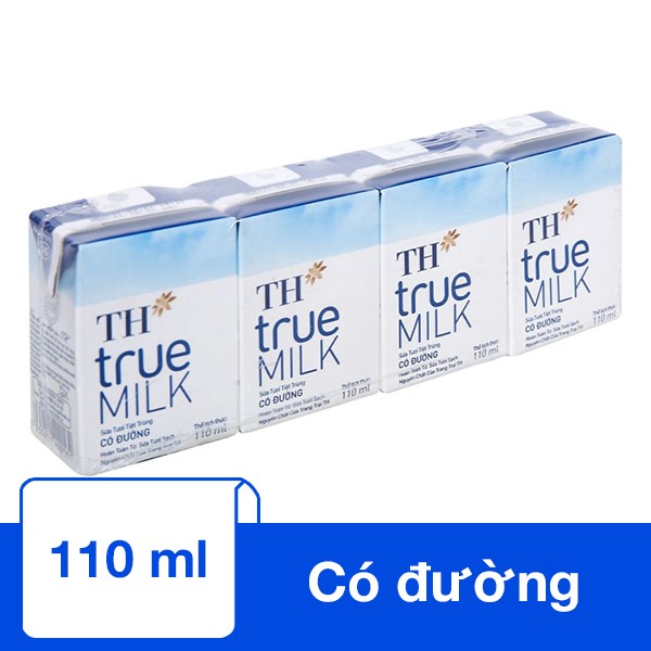 Lốc 4 Hộp Sữa Tươi Tiệt Trùng Th True Milk Có Đường 110 Ml (Từ 1 Tuổi)