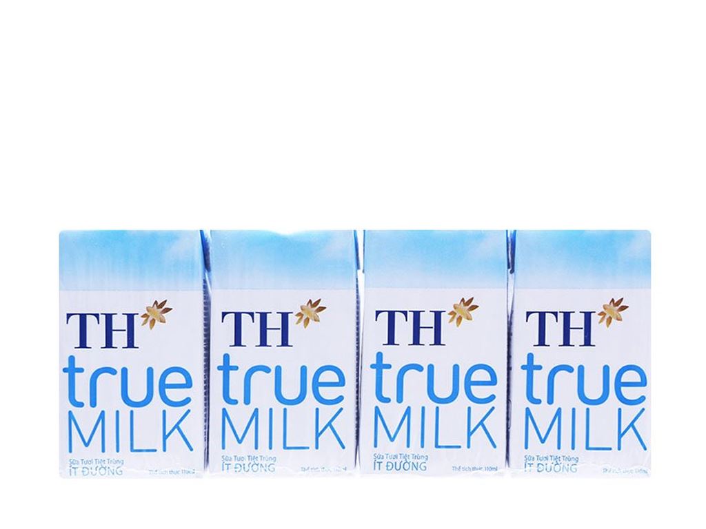 Lốc 4 Hộp Sữa Tươi Tiệt Trung It đường Th True Milk 110ml