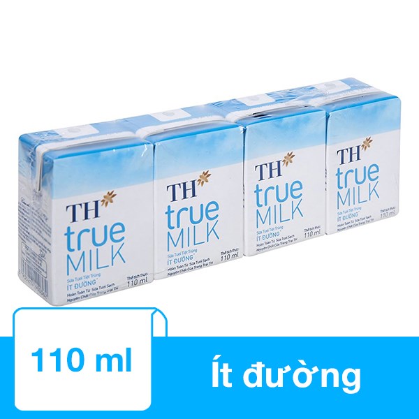 Lốc 4 Hộp Sữa Tươi Tiệt Trùng Th True Milk Ít Đường 110 Ml (Từ 1 Tuổi)