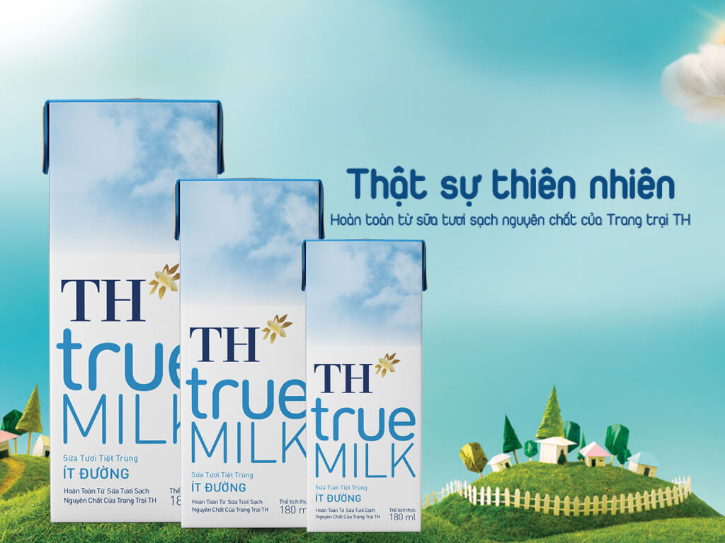 Lốc 4 hộp sữa tươi tiệt trùng ít đường TH true MILK 180ml 2