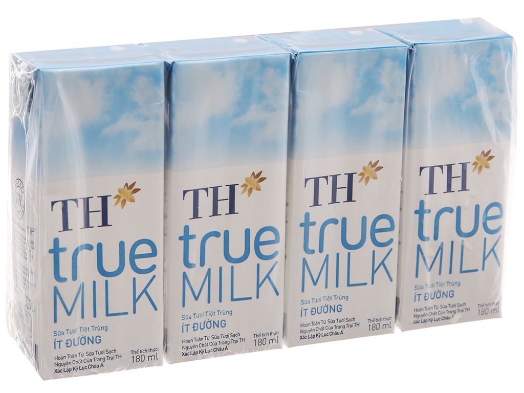 Lốc 4 hộp sữa tươi tiệt trùng ít đường TH true MILK 180ml 1