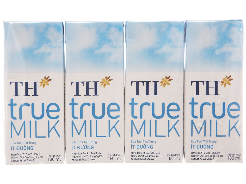 Lốc 4 hộp sữa tươi tiệt trùng ít đường TH true MILK 180ml 3