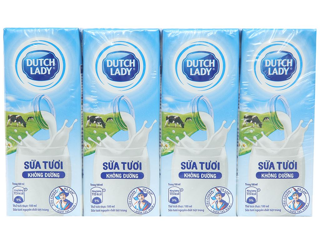 Lốc 4 hộp sữa tươi tiệt trùng không đường Dutch Lady 180ml 3
