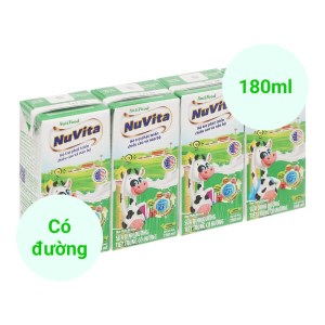 Lốc 4 hộp sữa tiệt trùng có đường Nuvita 180ml