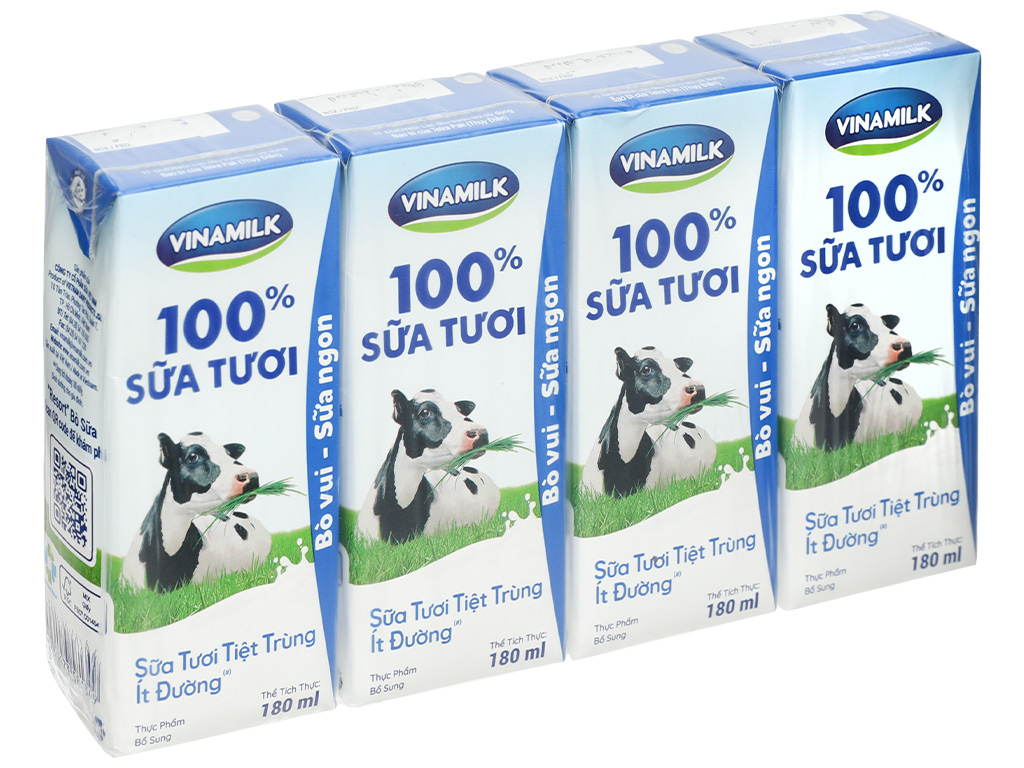 Lốc 4 hộp sữa tươi ít đường Vinamilk 180ml 2