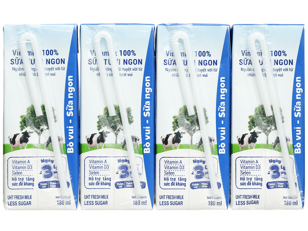 Lốc 4 hộp sữa tươi ít đường Vinamilk 180ml 5