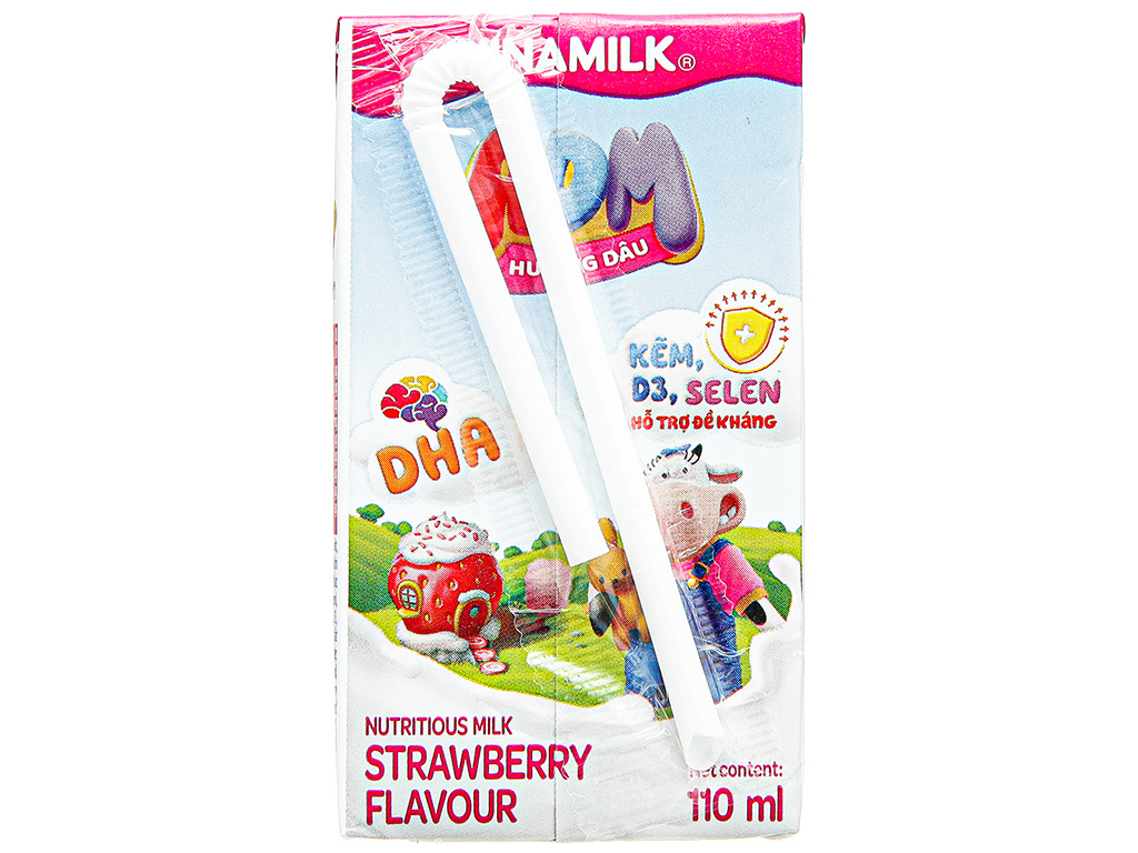 Lốc 4 hộp sữa dinh dưỡng hương dâu Vinamilk ADM 110ml 12